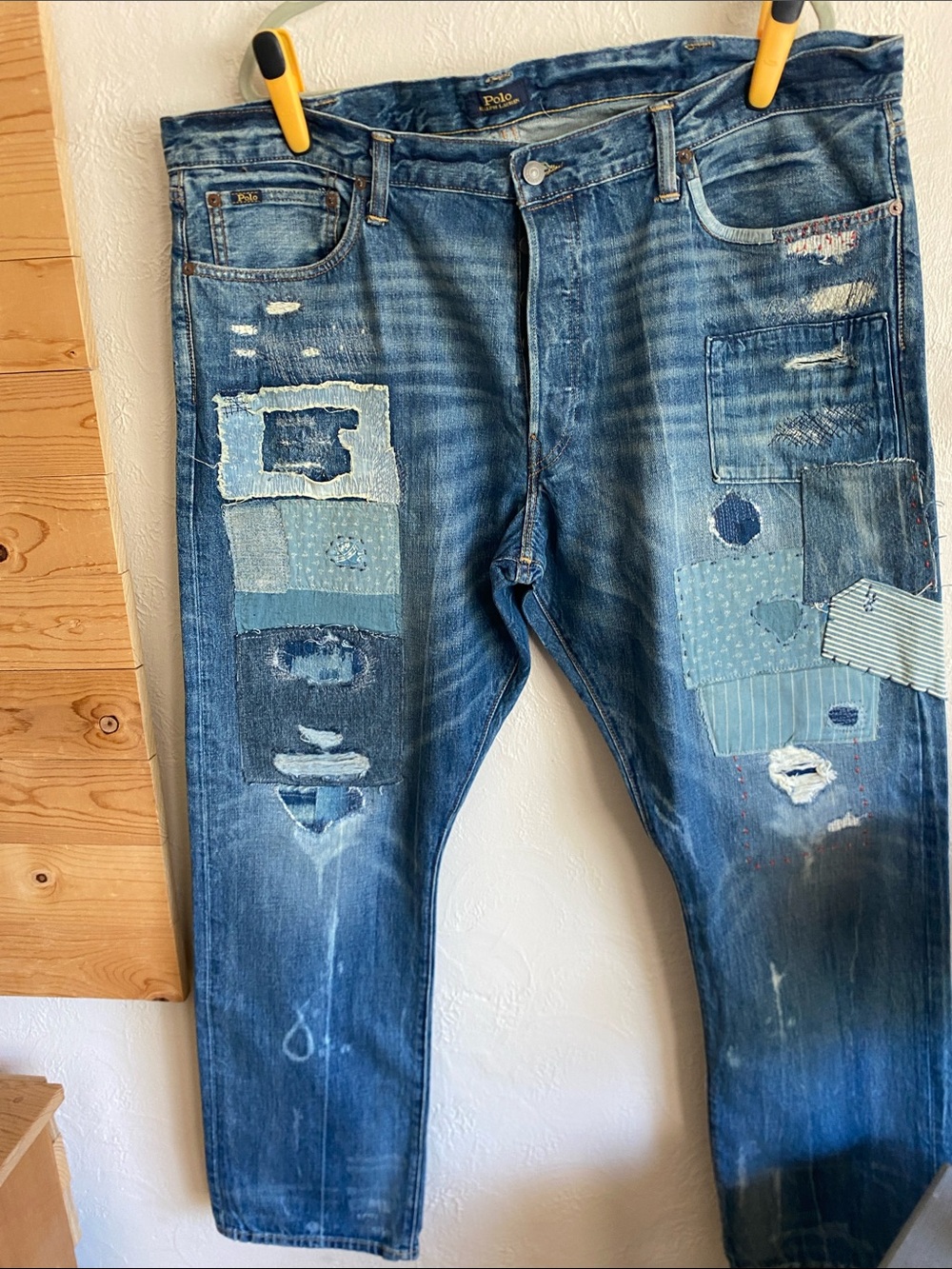 Polo by Ralph Lauren Men's Blue Patchwork Straight Jeans